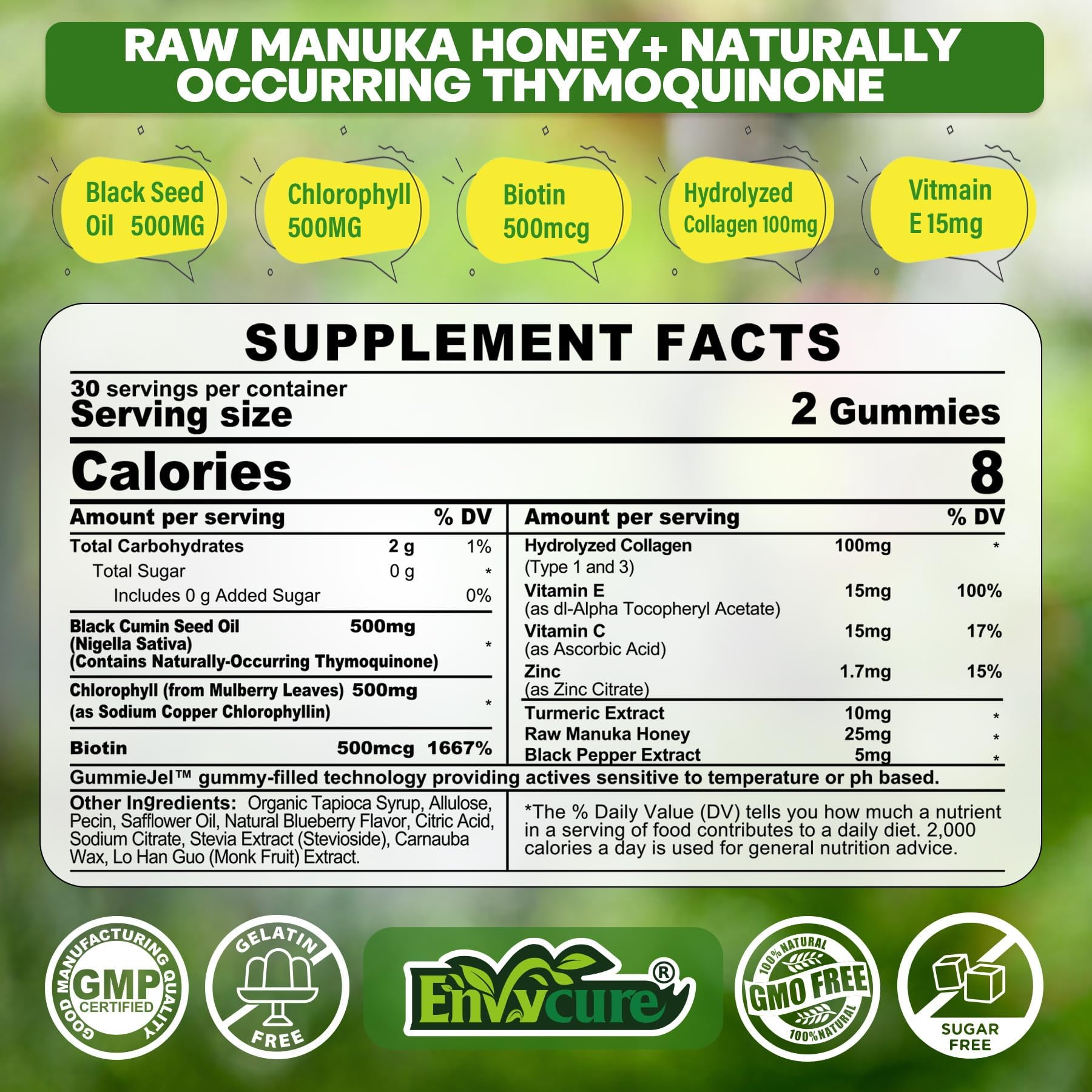 EnvyCure gummies close-up highlighting glossy texture and flavors