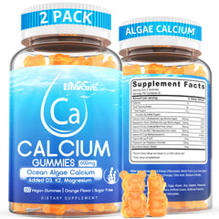 EnvyCure bottle of calcium gummies with bright orange flavor for daily bone support.