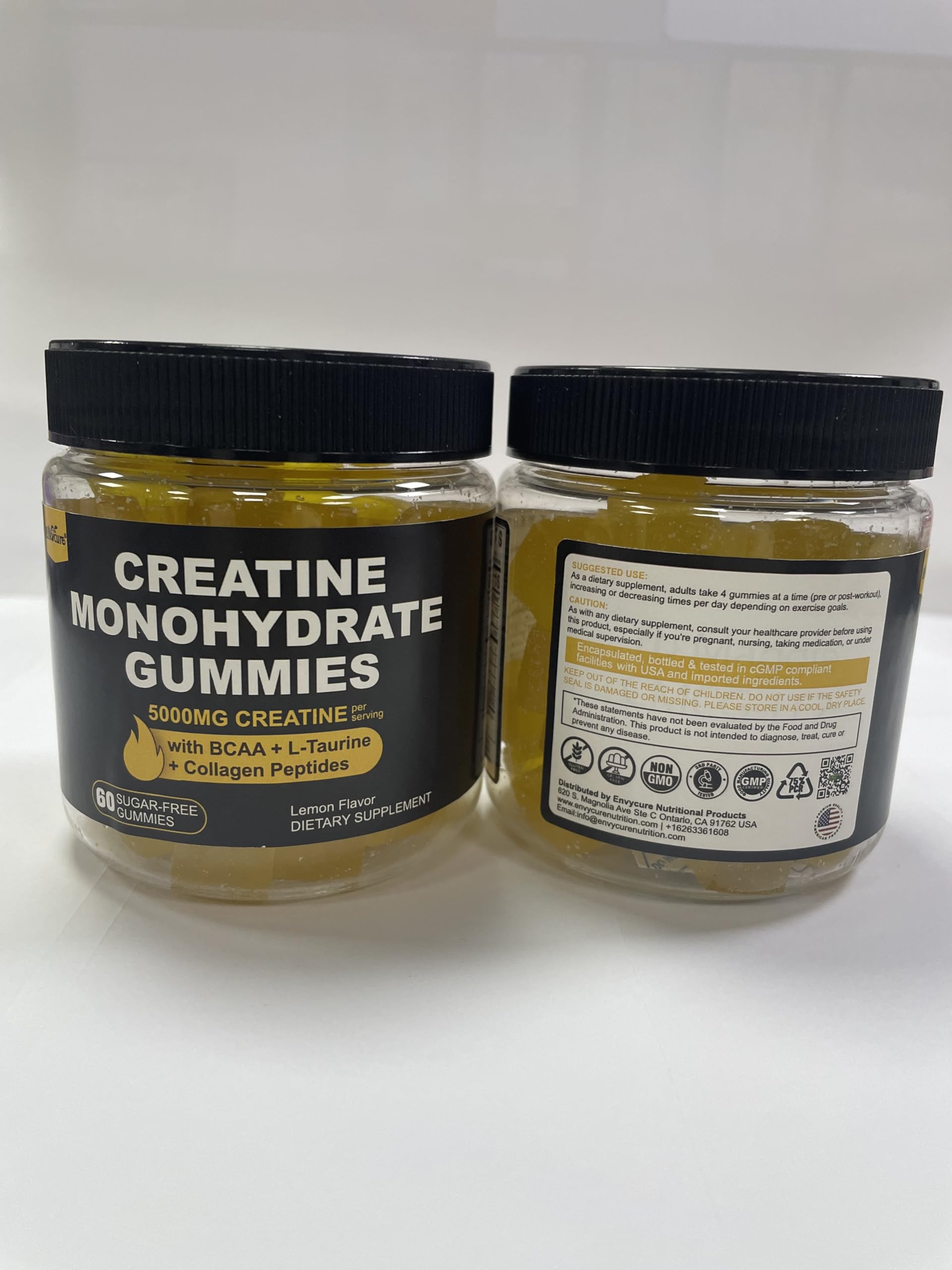 EnvyCure creatine gummies jar shows convenient daily dose.