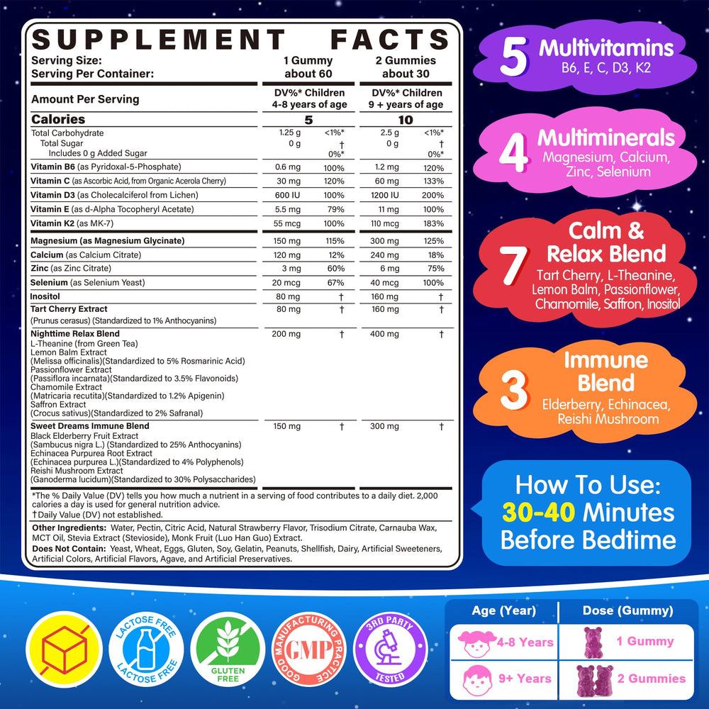 EnvyCure Kids gummies closeup highlighting strawberry flavor and gentle sleep support.