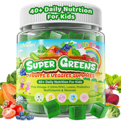 EnvyCure Kids Super Greens bottle with gummies for daily nutrition.