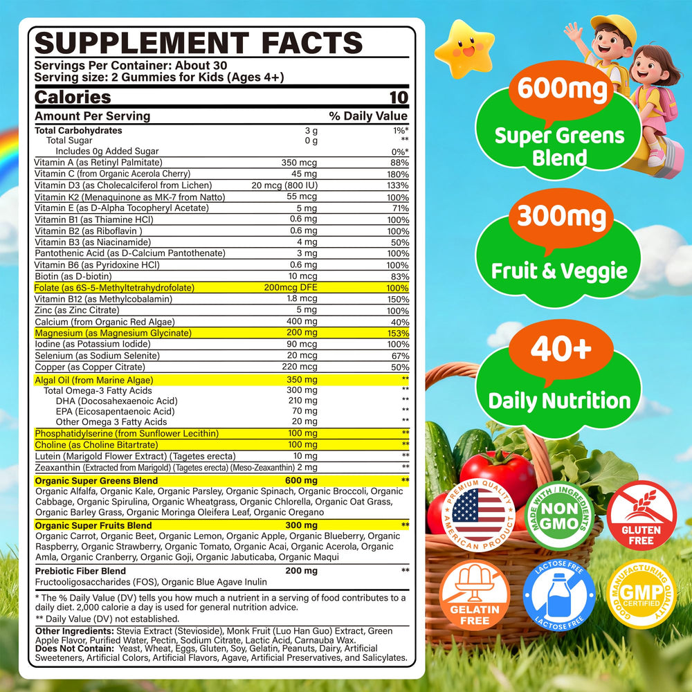Close-up of EnvyCure Kids Super Greens gummies showing flavor and texture.