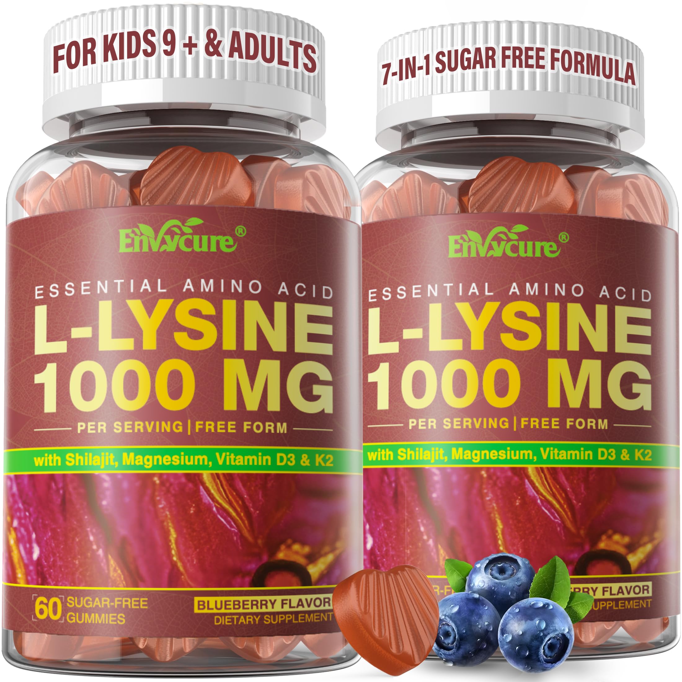 EnvyCure L-Lysine Gummies bottle front highlighting 120 gummies for immune support