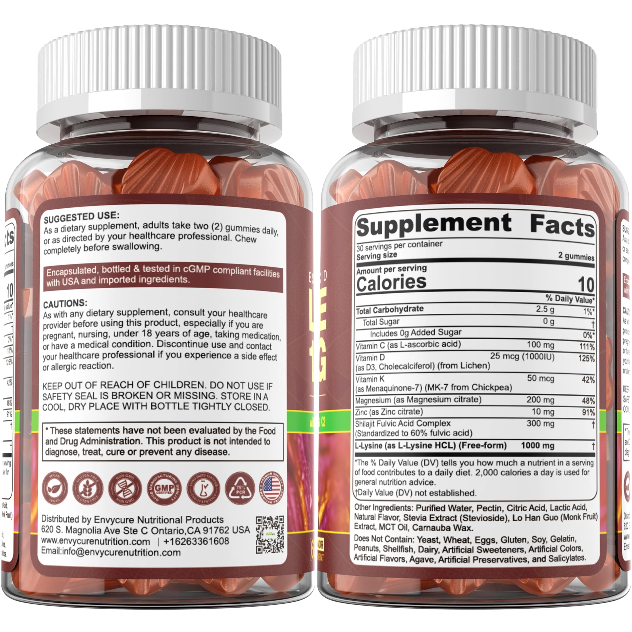 EnvyCure L-Lysine Gummies GMP facility badge