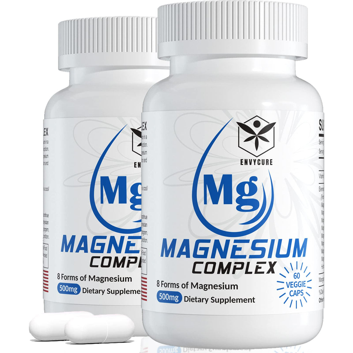 EnvyCure Magnesium Complex bottle shows 120 vegan capsules for calm support