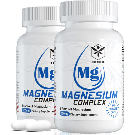 EnvyCure Magnesium Complex bottle shows 120 vegan capsules for calm support
