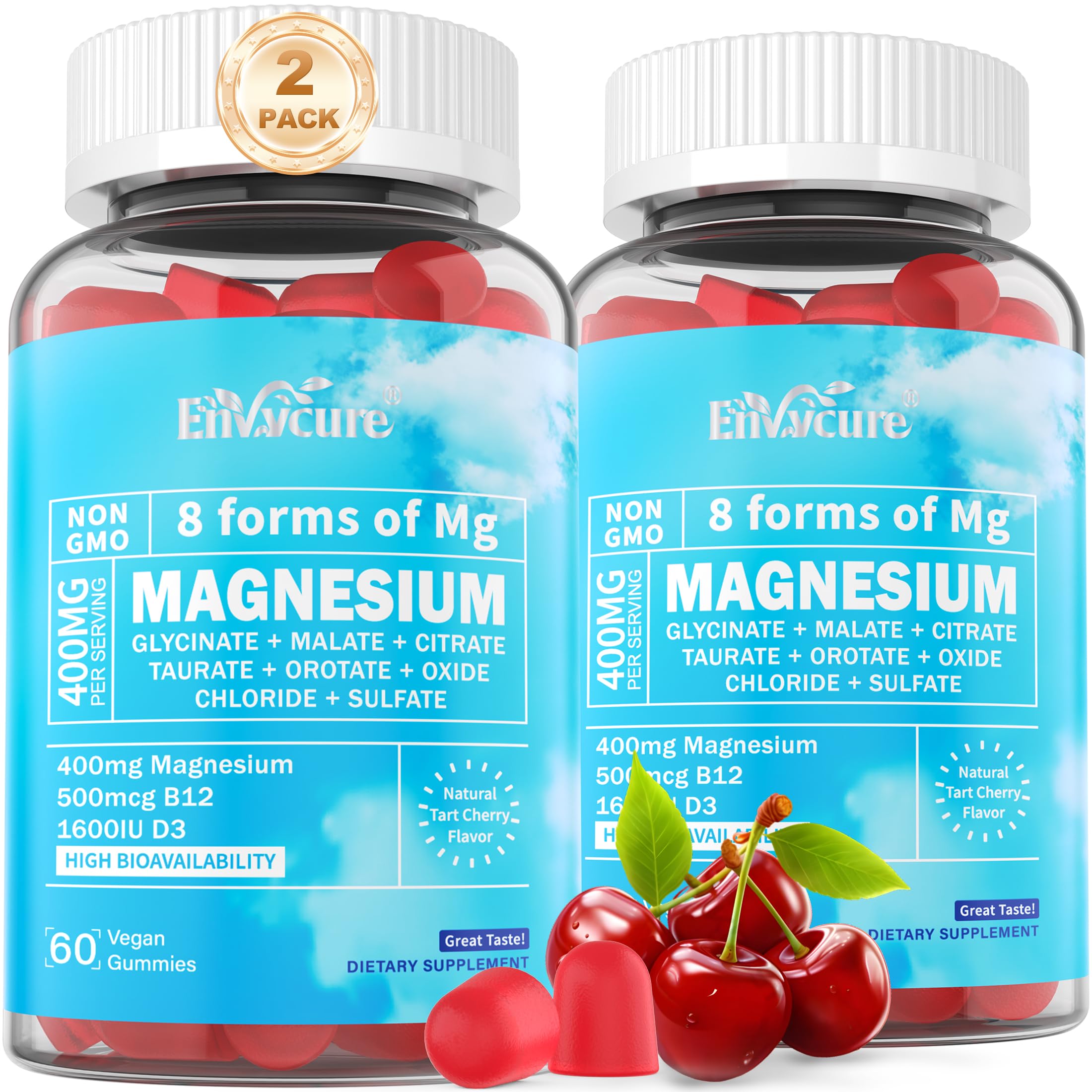 EnvyCure Magnesium Complex Gummies bottle promotes daily calm and wellness.
