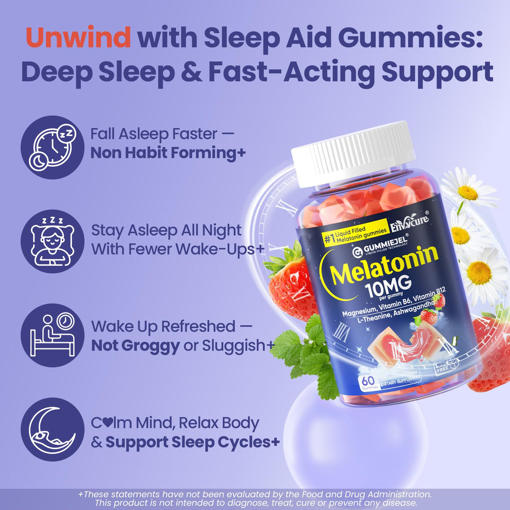 EnvyCure Melatonin Gummies pouring into a glass to simplify bedtime.