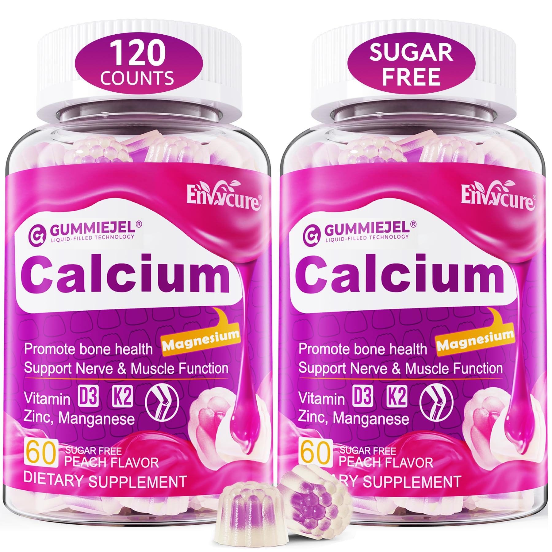 EnvyCure sugar-free calcium citrate gummies bottle highlighting vegan bone support