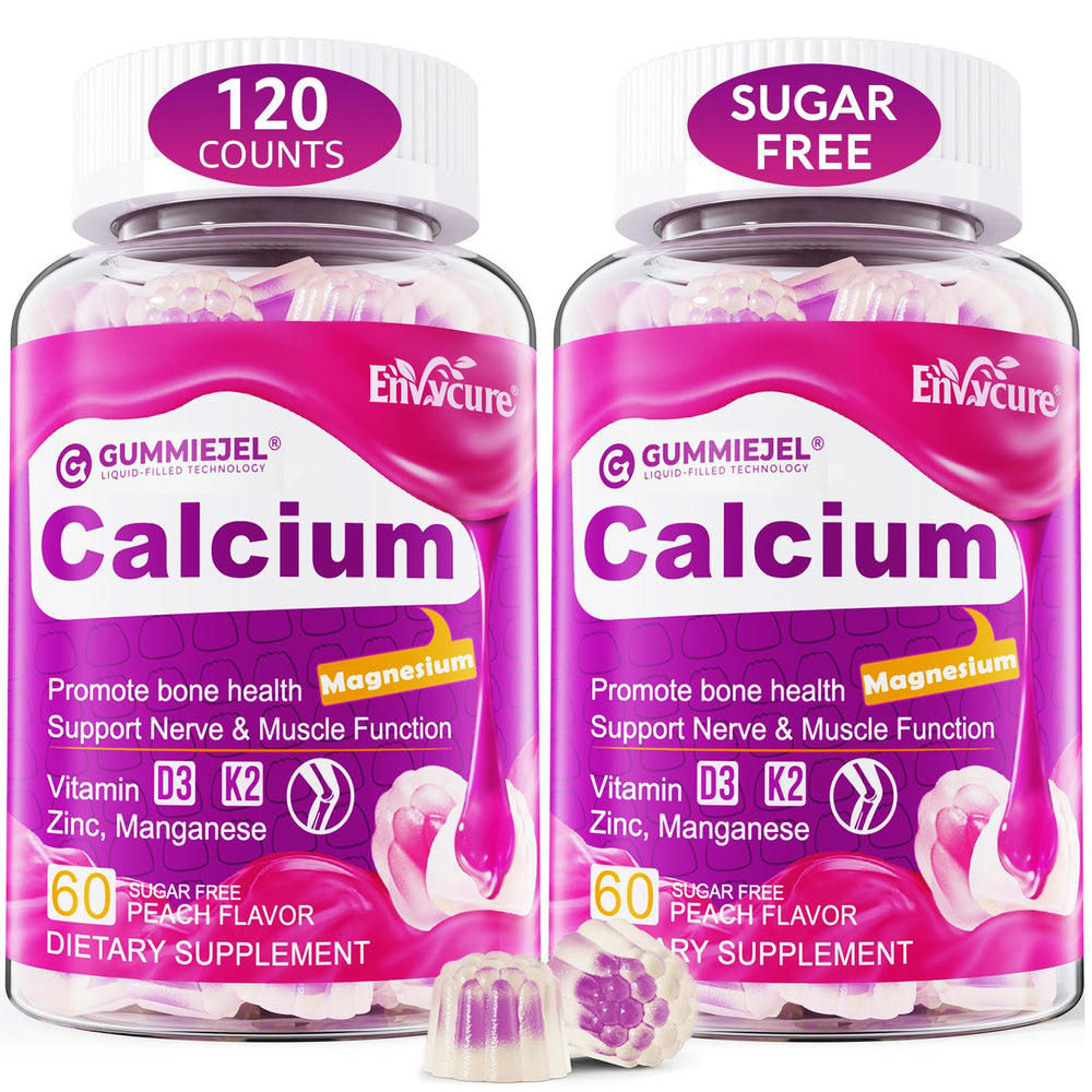 EnvyCure sugar-free calcium citrate gummies bottle highlighting vegan bone support