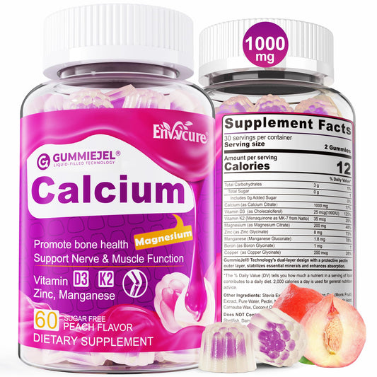 EnvyCure sugar-free calcium citrate gummies center liquid-filled for high absorption