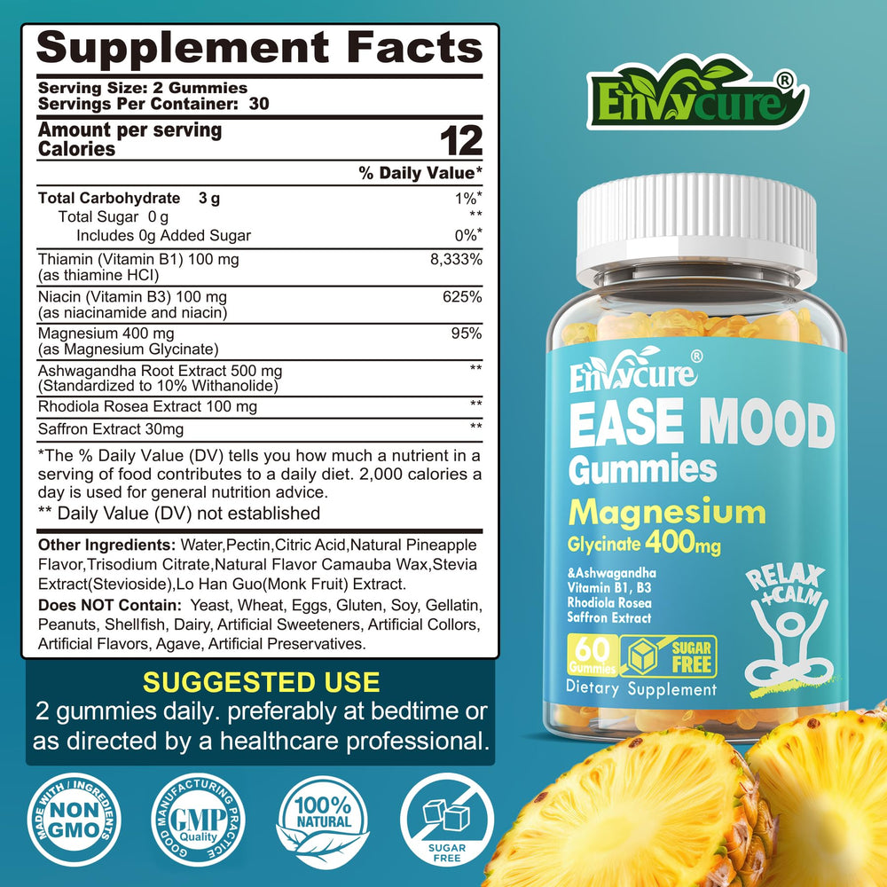 EnvyCure gummies bottle back highlighting ingredients and vegan formula.