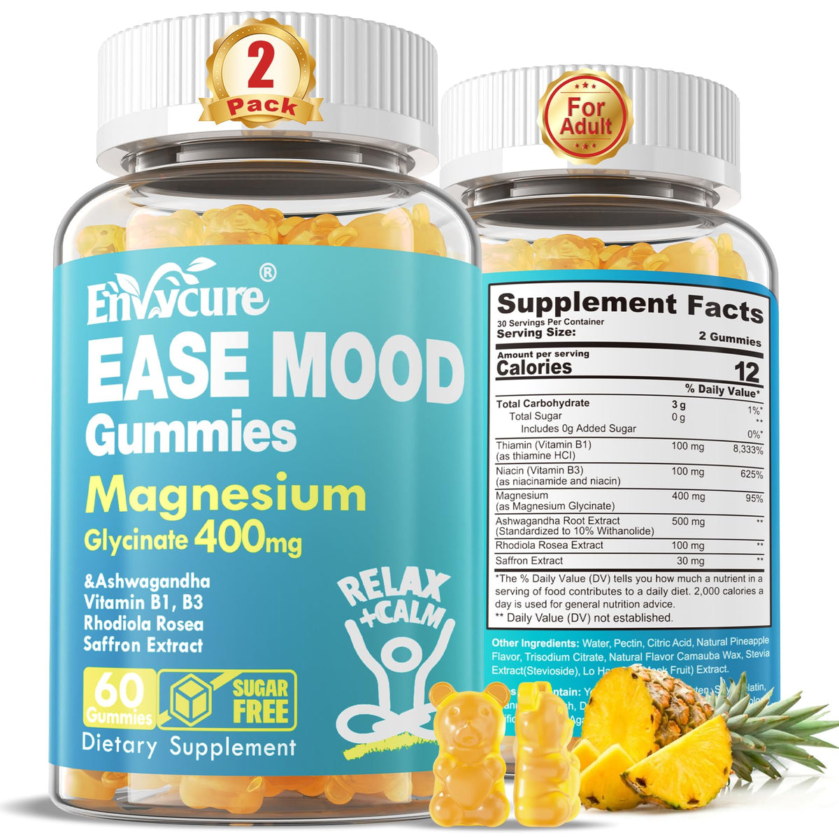 EnvyCure Sugar-Free Magnesium Gummies bottle front for convenient daily wellness.