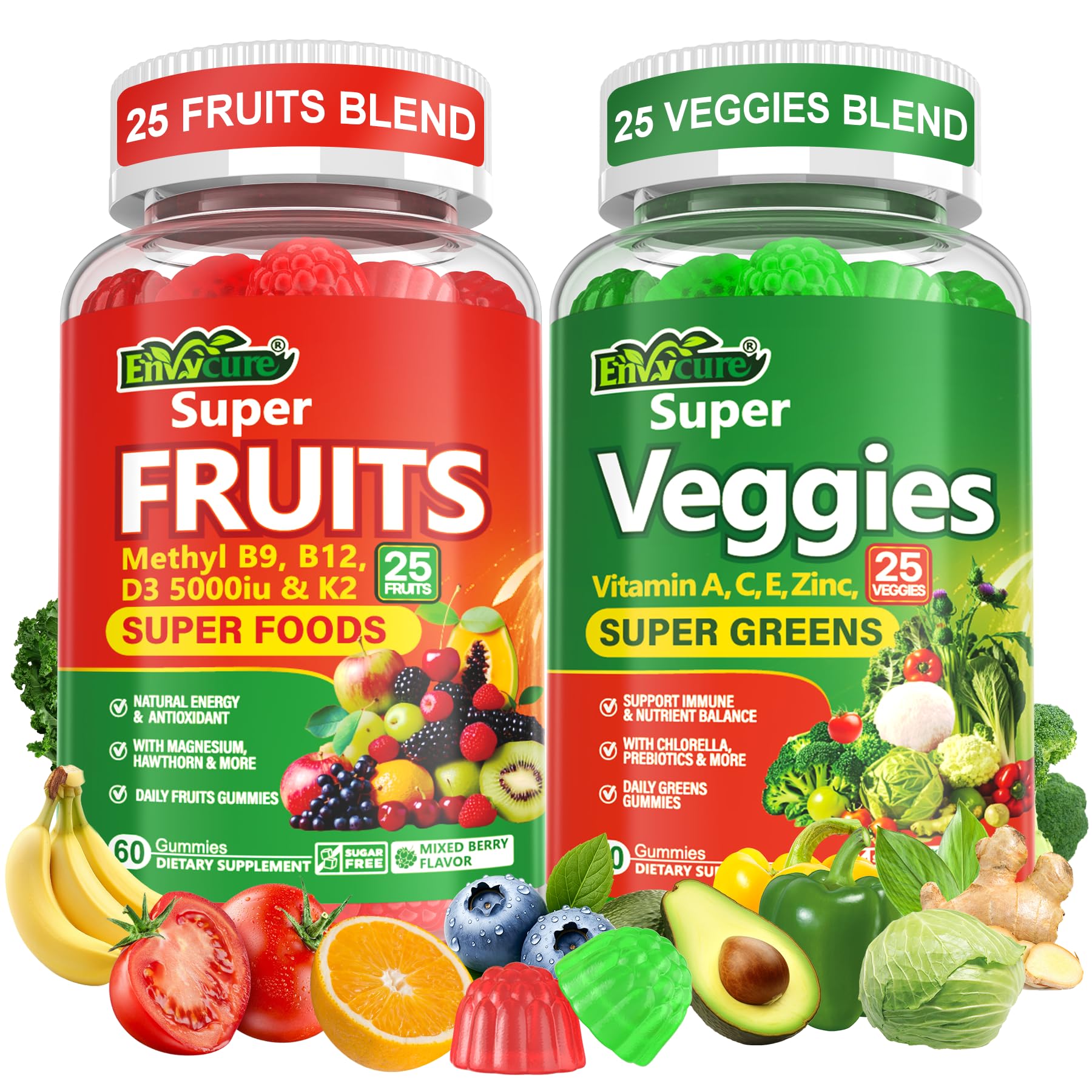 EnvyCure Super Greens Gummies bottle front illustrating daily nutrition