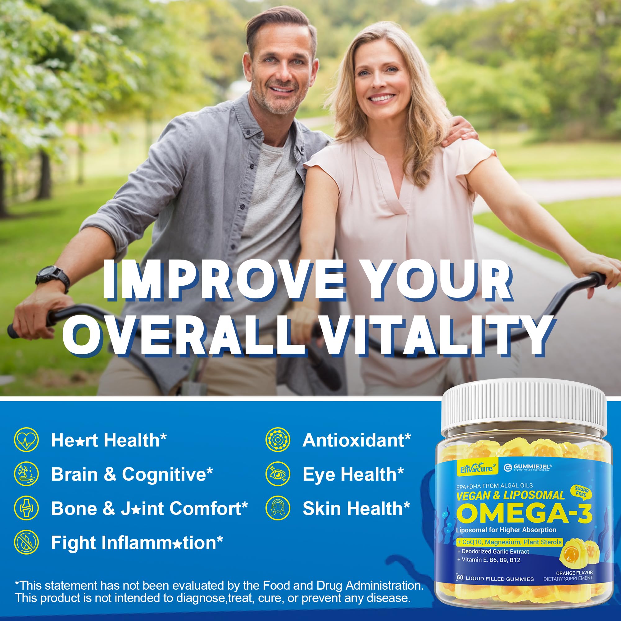 EnvyCure vegan omega-3 gummies pack communicates value in 2-pack