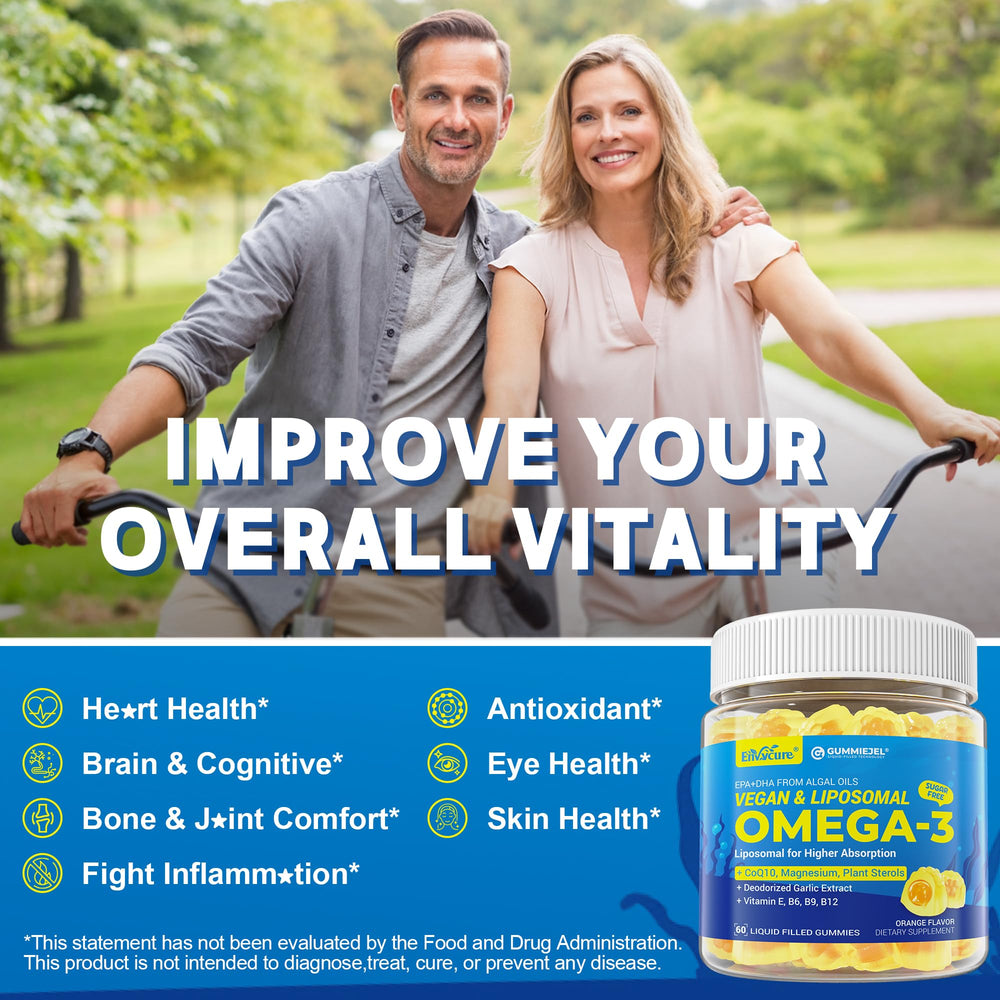 EnvyCure vegan omega-3 gummies pack communicates value in 2-pack