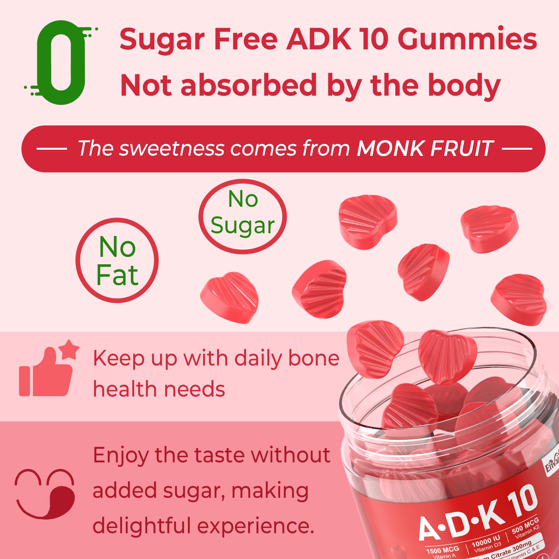 EnvyCure Vitamin D3 K2 A Gummies serving tray illustrates serving ideas and dosage.