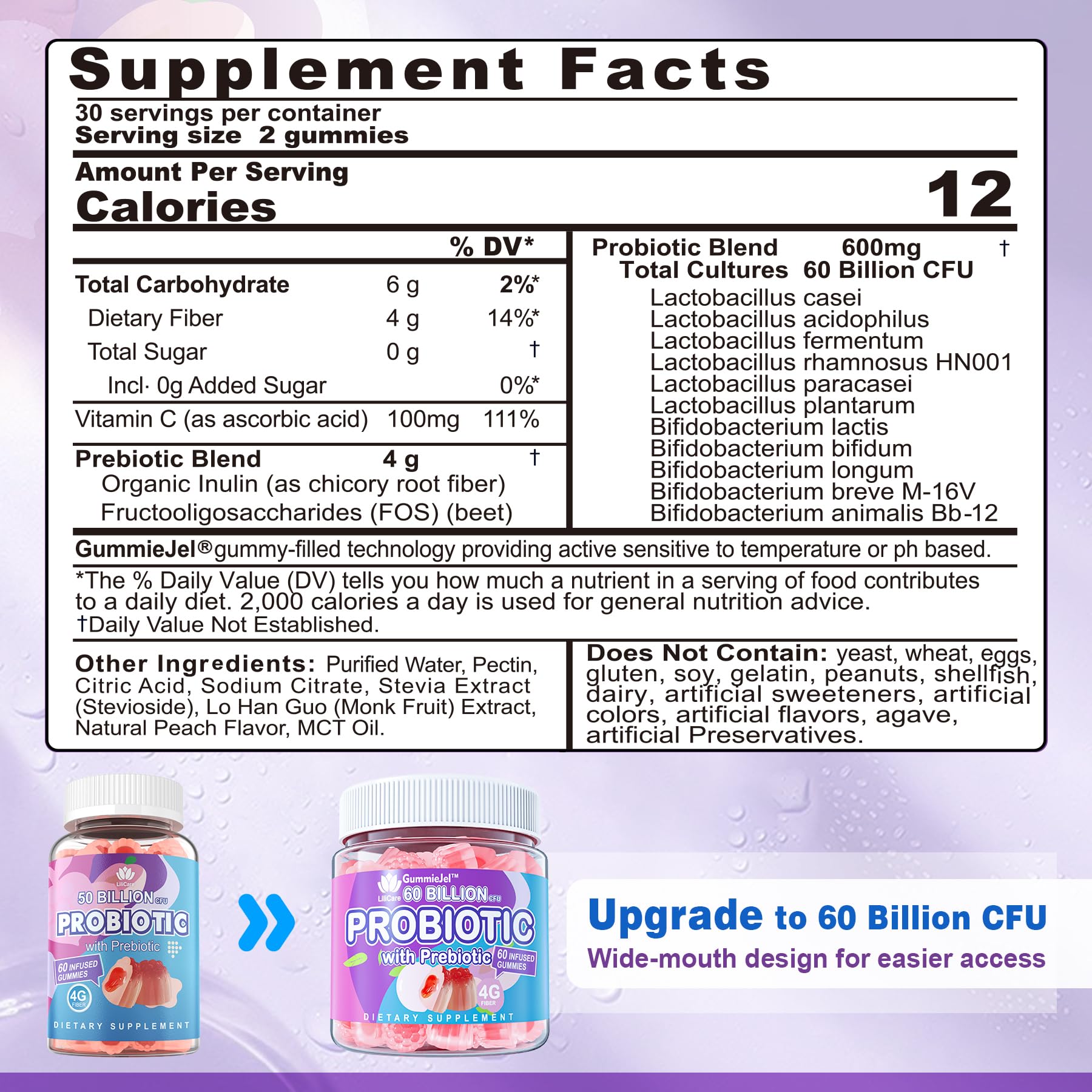 EnvyDeal Probiotic Gummies ingredients mockup highlights organic prebiotics for gut health.