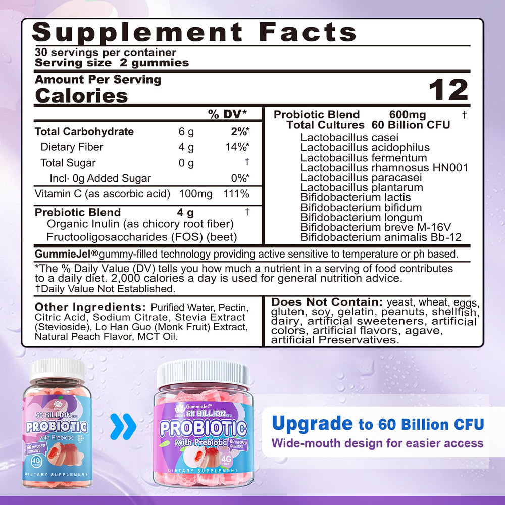 EnvyDeal Probiotic Gummies ingredients mockup highlights organic prebiotics for gut health.