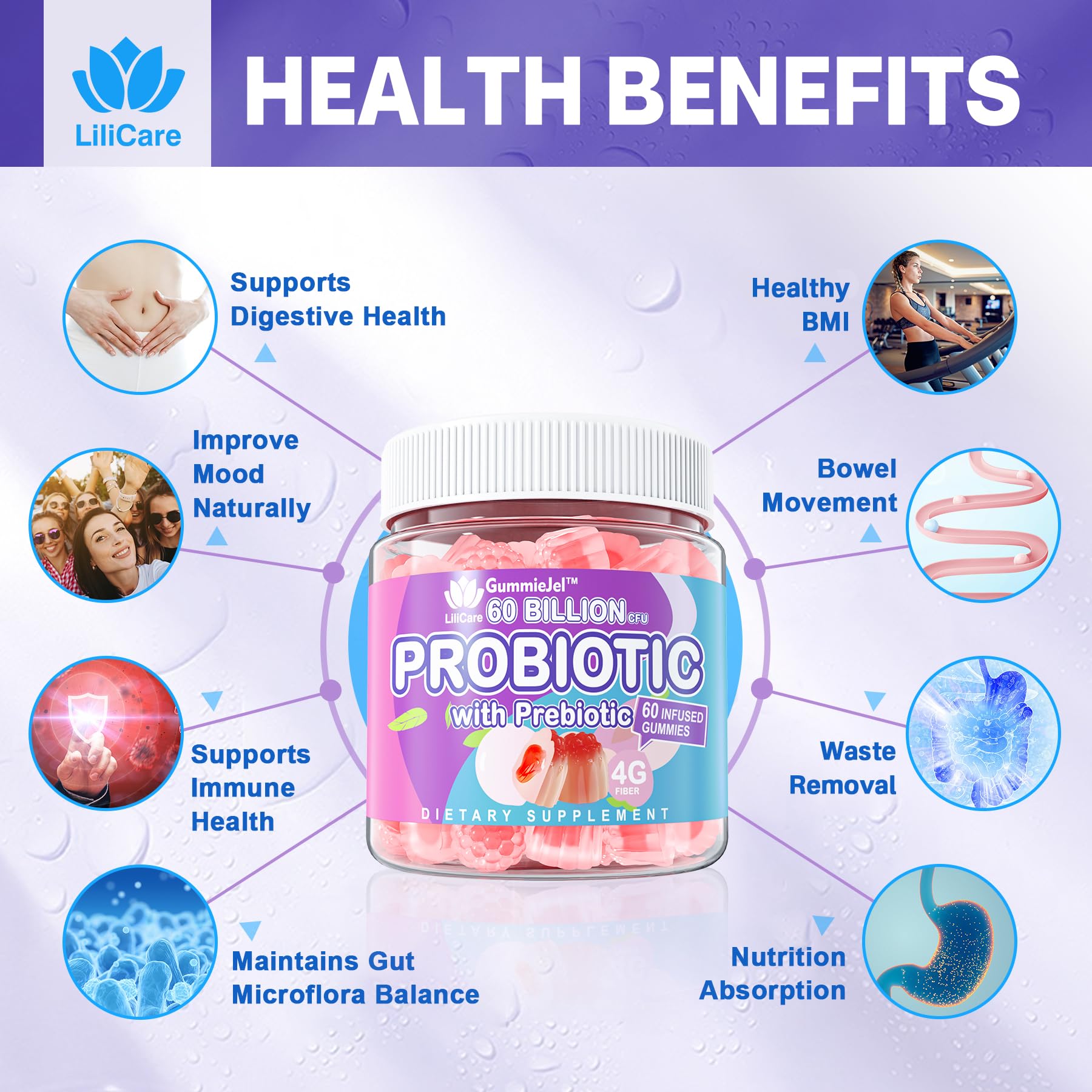 EnvyDeal probiotic gummies dual-prebiotics ingredients: supports gut bacteria balance.