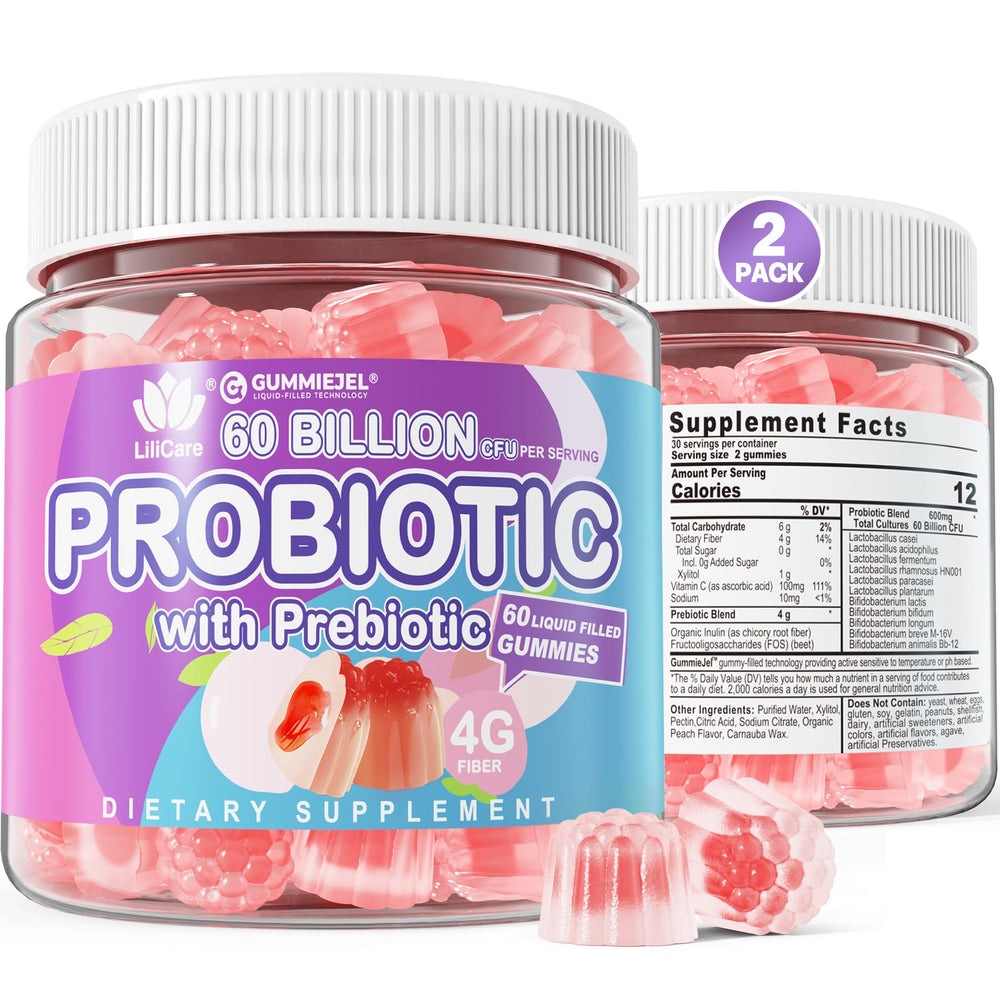EnvyDeal probiotic gummies peach bottle front: convenient daily digestive support.