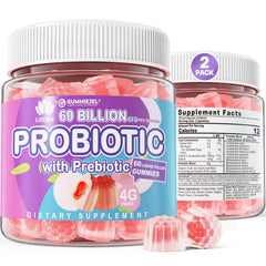 EnvyDeal probiotic gummies peach bottle front: convenient daily digestive support.
