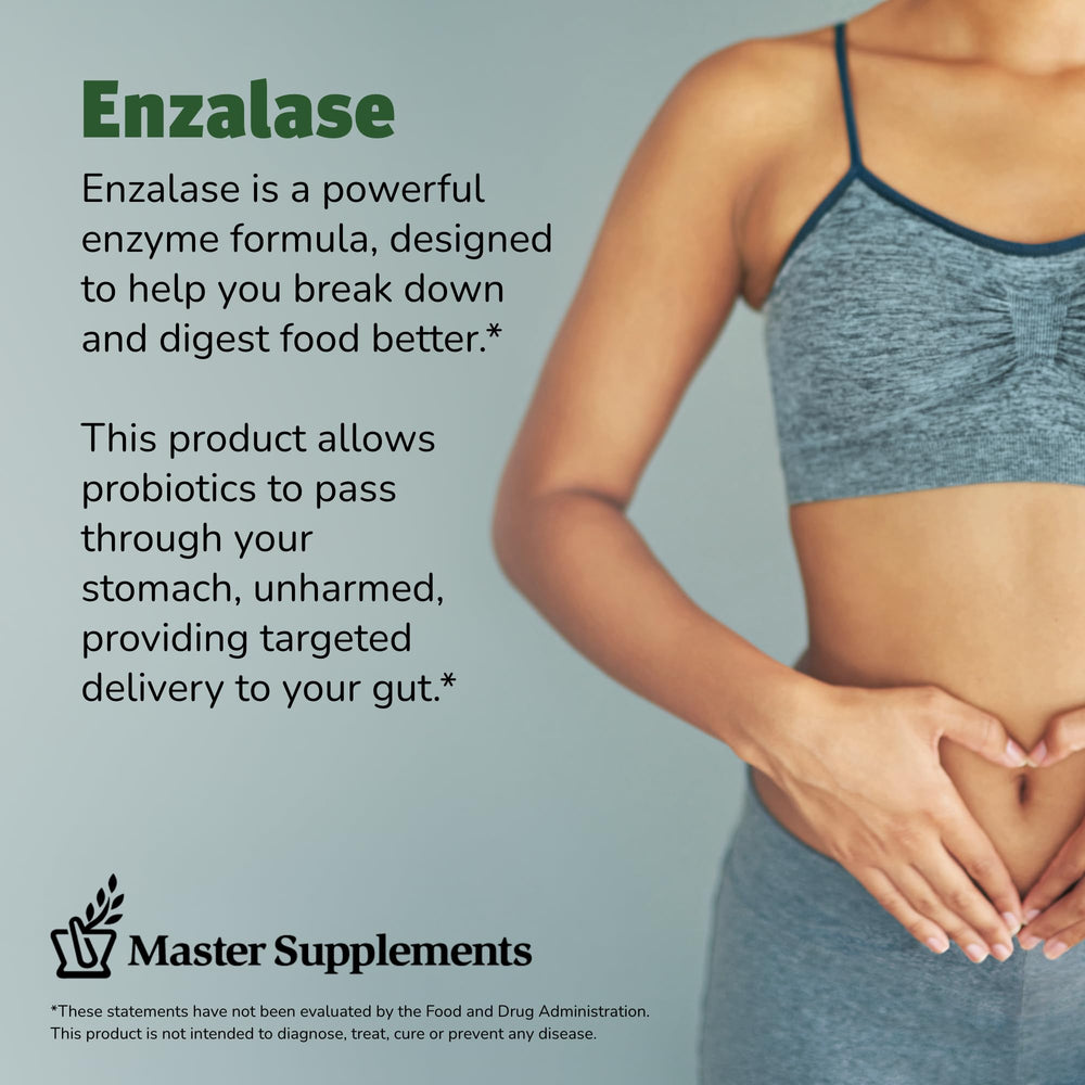 Enzalase capsules closeup highlights compact daily dose of lipase-rich enzymes.
