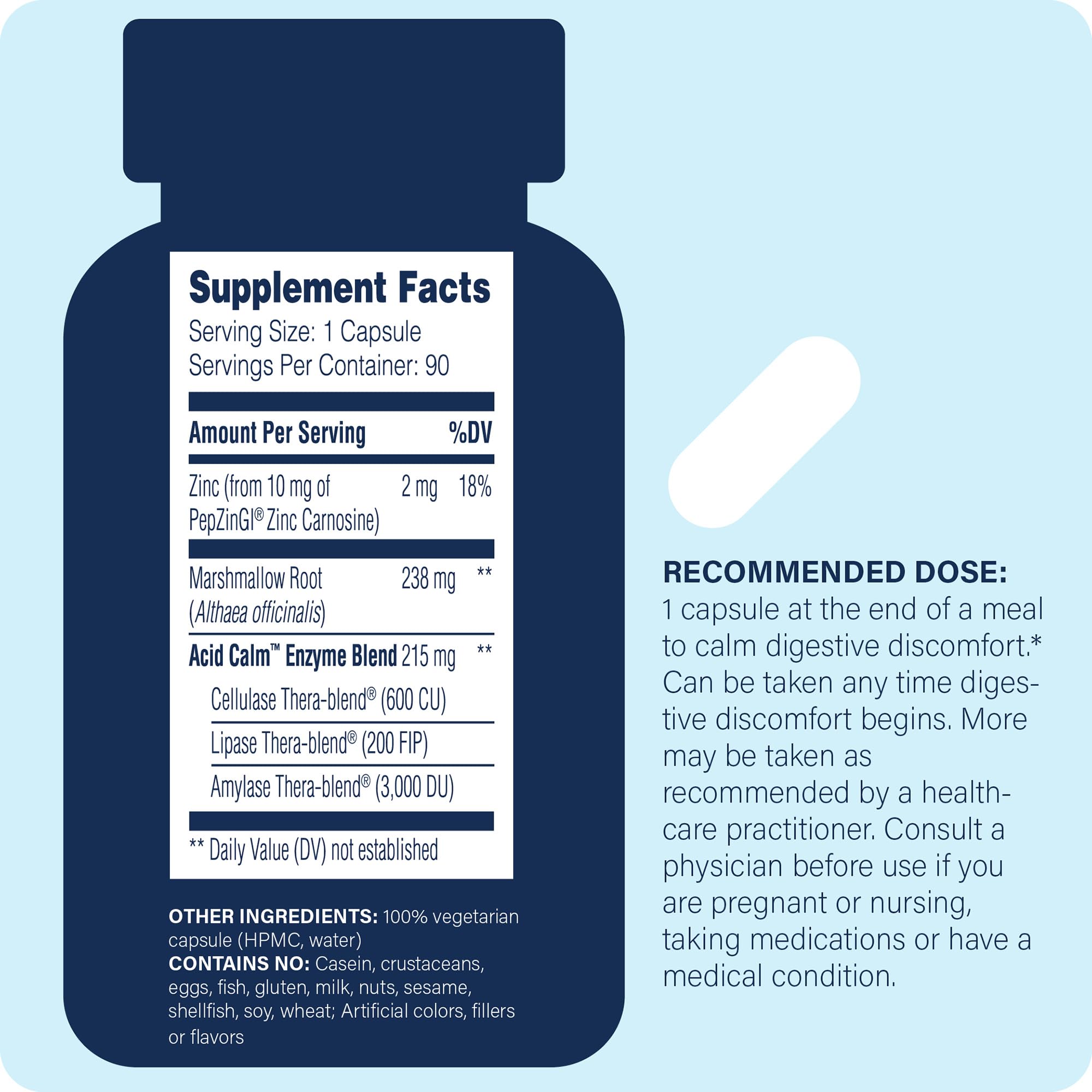 Enzyme Science Acid Calm label close-up highlighting natural enzymes for digestion