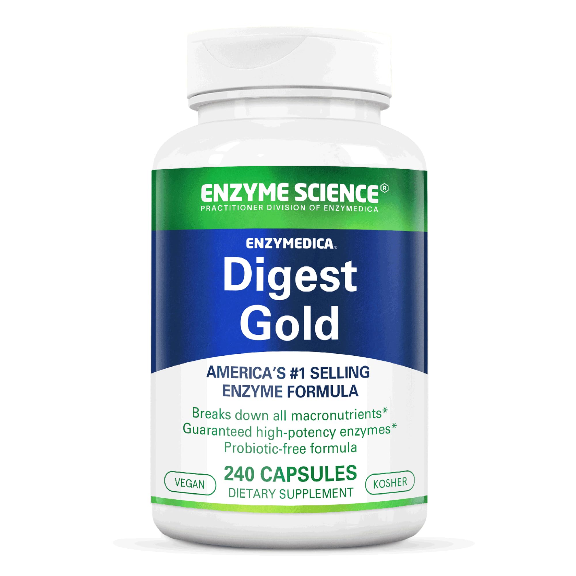 Enzyme Science Digest Gold bottle close-up suggesting post-meal digestion support