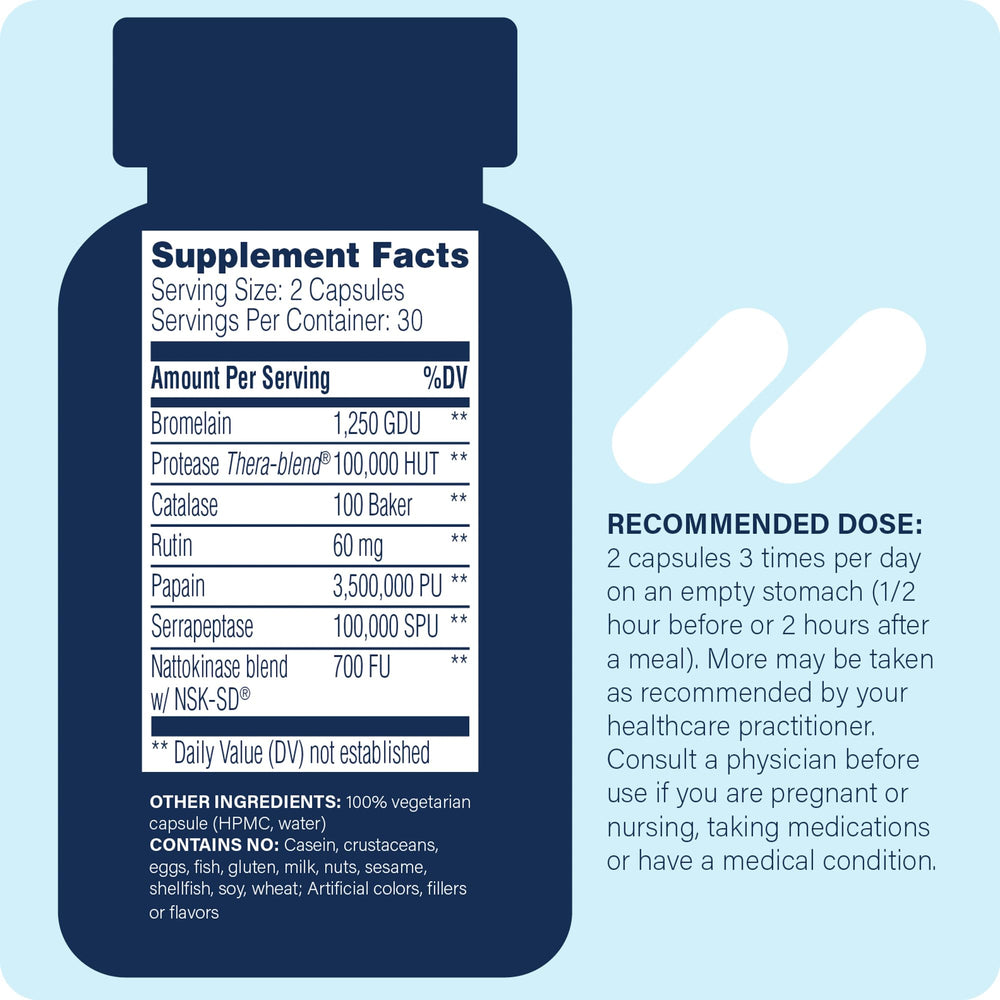 Myomend bottle back label lists ingredients and dosage guidance for careful use.