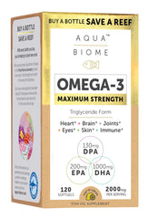Enzymedica Aqua Biome Fish Oil bottle pouring supports microbiome diversity and overall health.