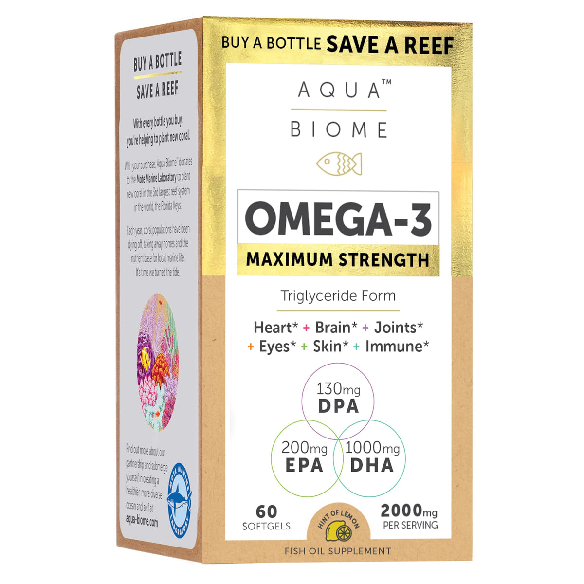 Enzymedica Aqua Biome bottle on table showing omega-3 softgels for daily support