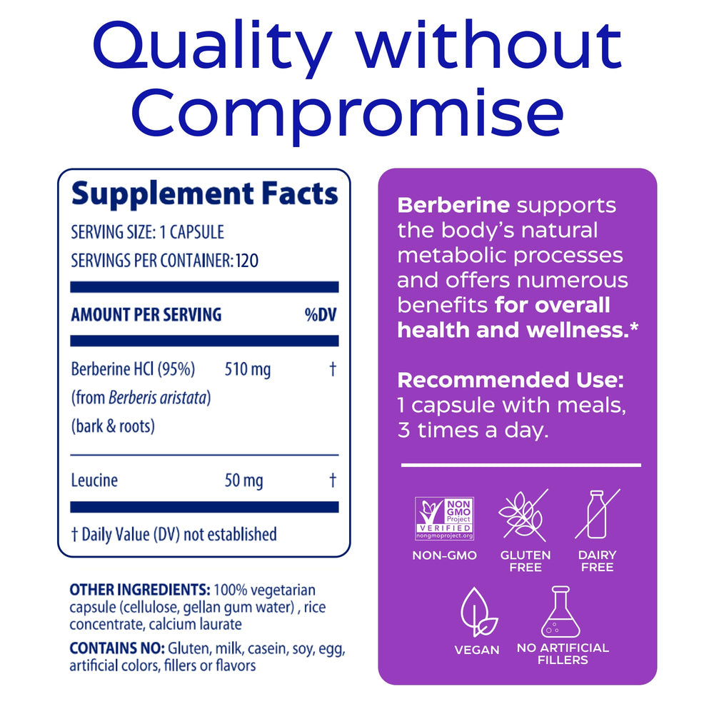 Enzymedica Berberine HCl 510mg amber bottle preserves freshness and quality