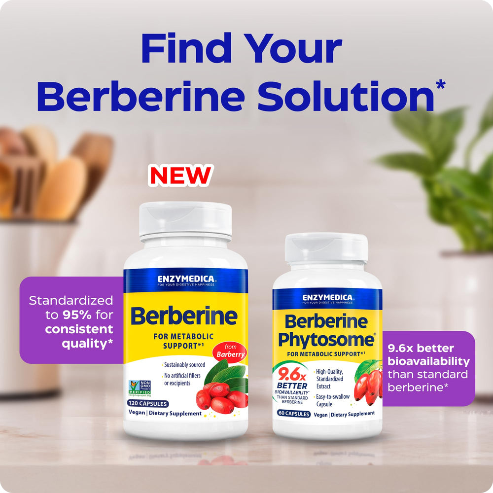Enzymedica Berberine HCl 510mg foil seal communicates product safety and freshness