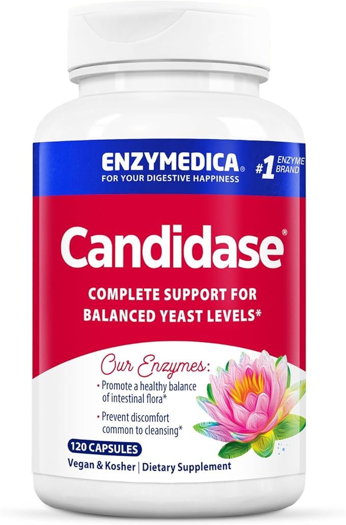 Enzymedica Candidase bottle close-up highlighting gentle cleansing support