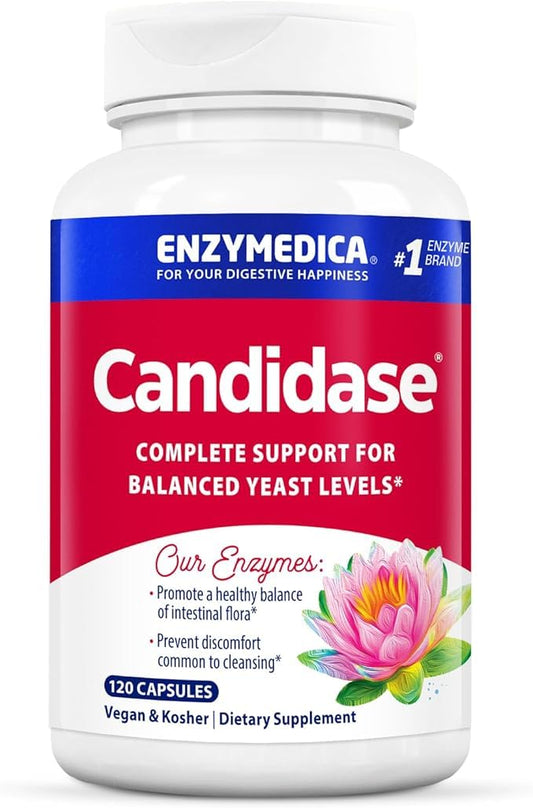 Enzymedica Candidase bottle close-up highlighting gentle cleansing support