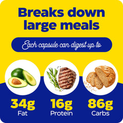 Enzymedica Digest Gold bottle with meal scene for easier post-meal comfort.