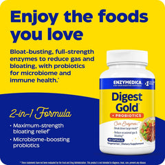 Enzymedica Digest Gold capsules close-up highlights easy-to-ingest capsules.