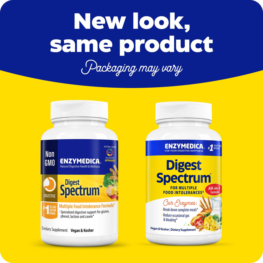 Close-up of Digest Spectrum label emphasizes vegan, allergen-free formula