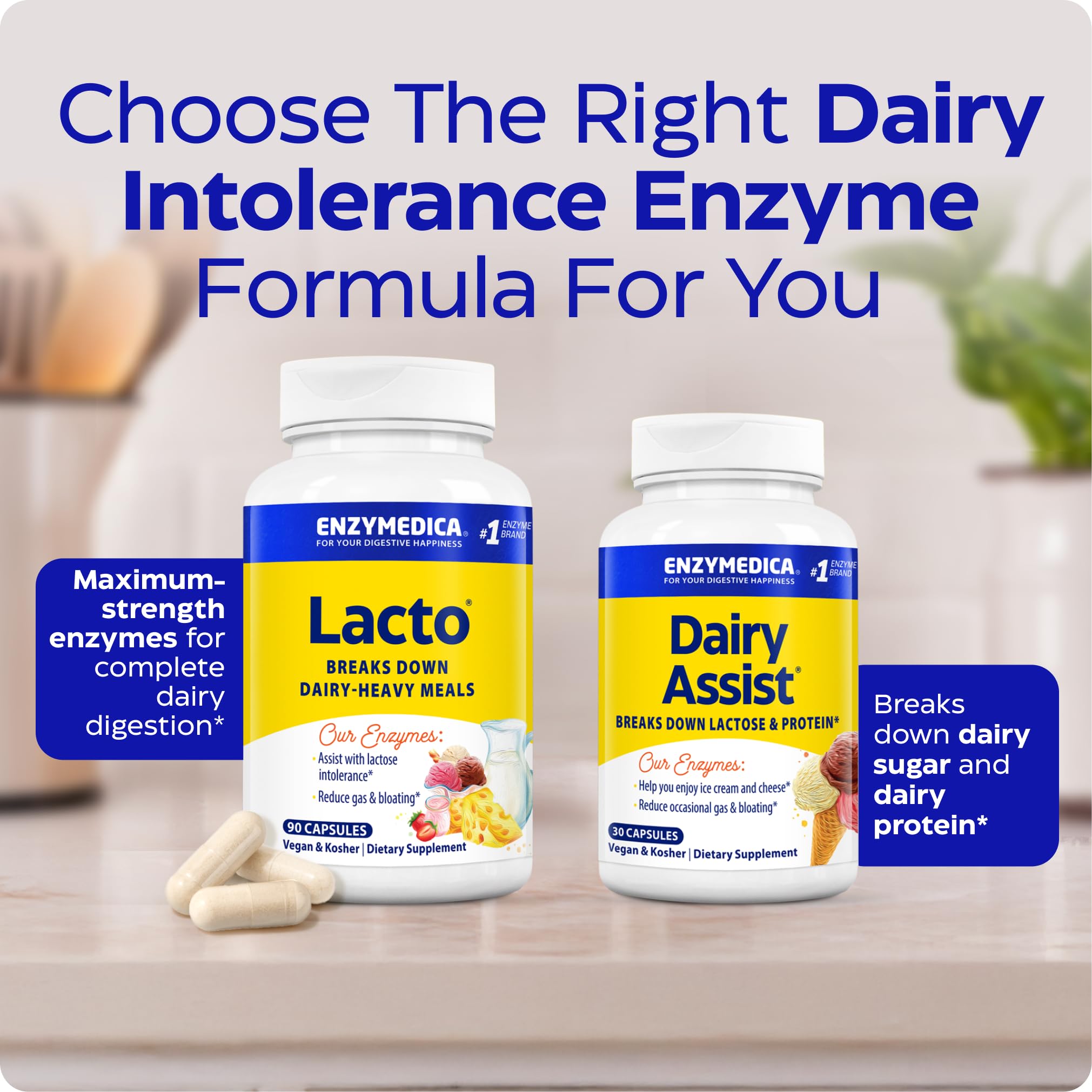 Enzymedica Lacto gluten free label highlights a clean, dairy relief option.