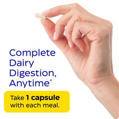 Enzymedica Lacto vegan symbols on label indicate plant based dairy support.