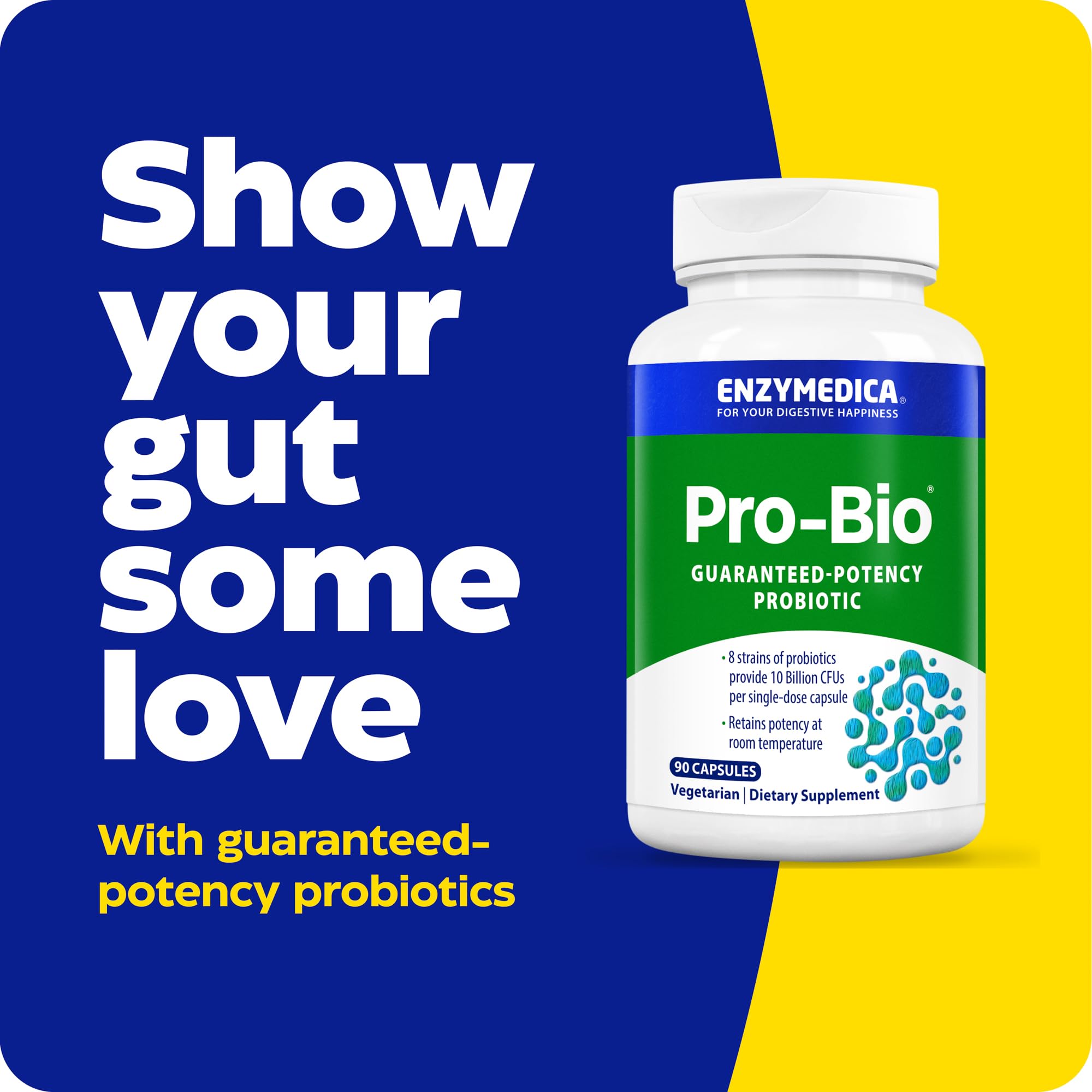Enzymedica Pro-Bio capsule close-up highlights 10 billion CFU per dose for daily use