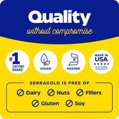 Enzymedica SerraGold packaging emphasizing dairy-free and gluten-free features.