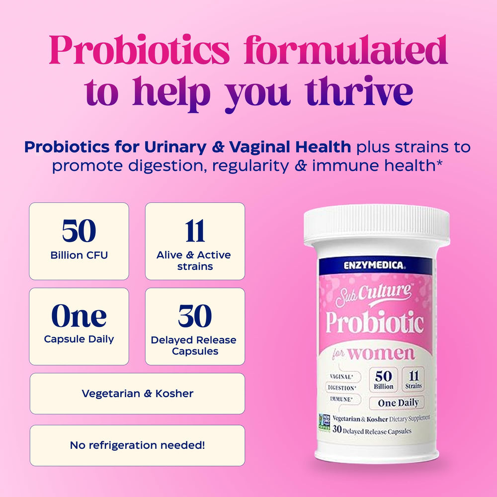 Enzymedica SubCulture Women daily-use capsule with water during morning routine.