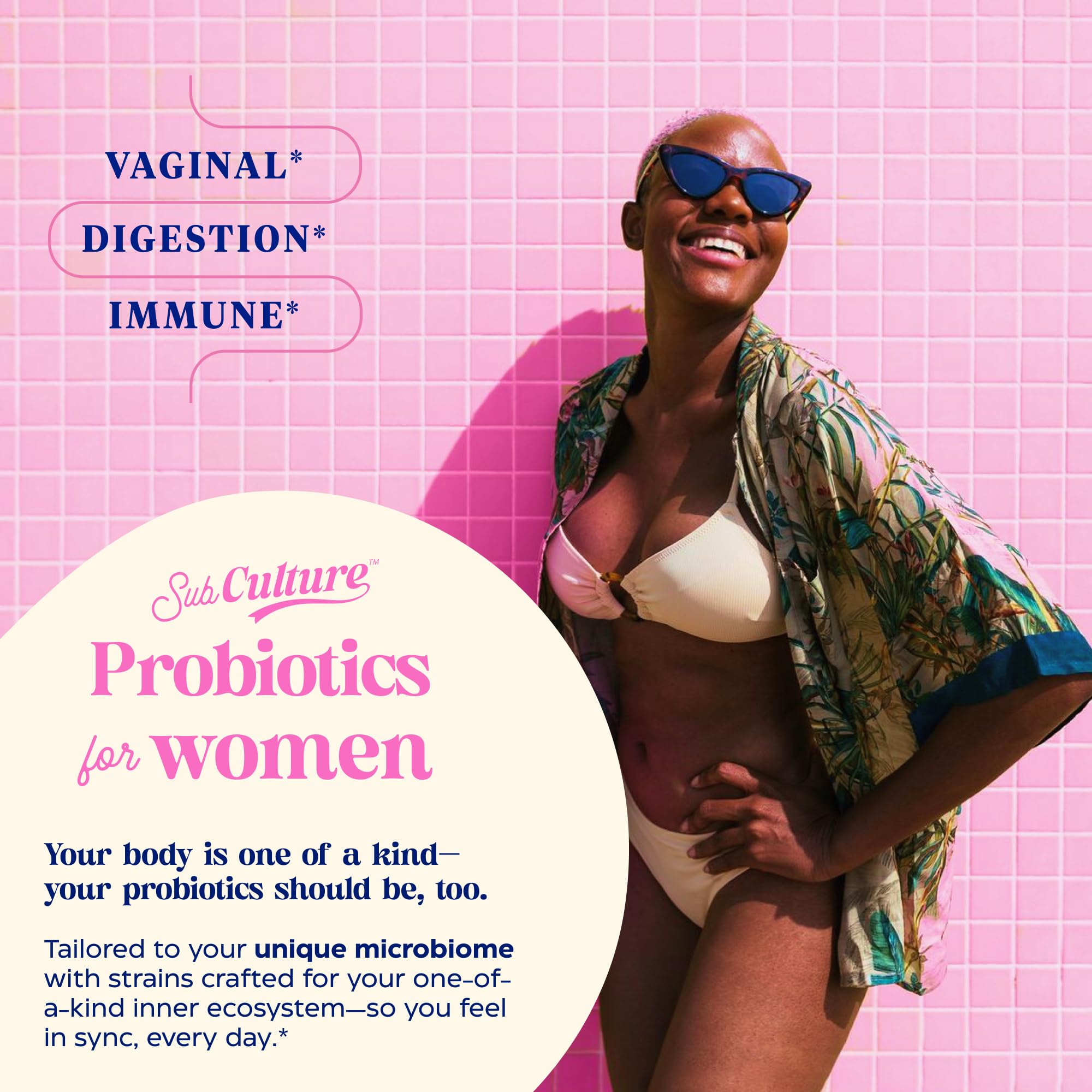 Enzymedica SubCulture Women strains chart shows vaginal and urinary health focus.