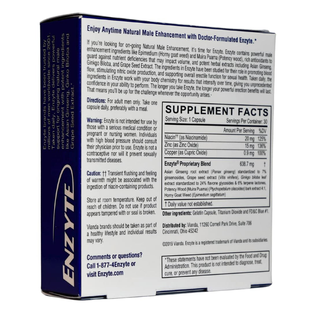 Enzyte morning-routine scene shows simple daily pill intake.
