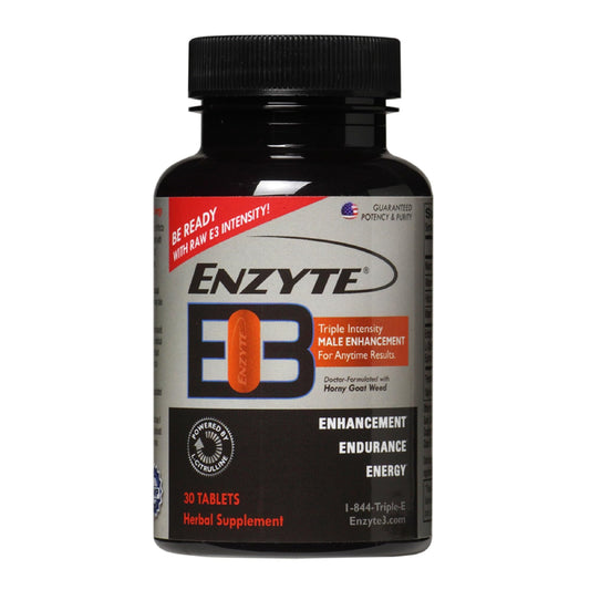 Enzyte MRC Enzyte3 bottle shows the natural blend for energy and endurance.