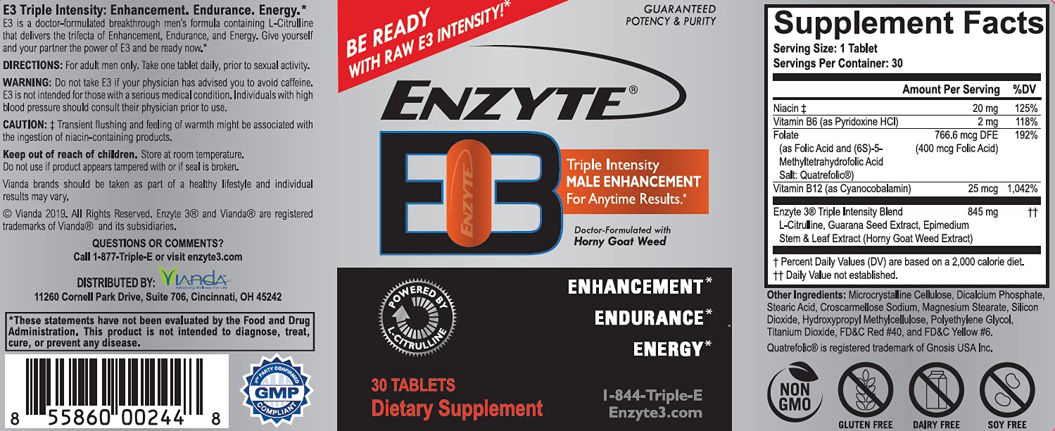 Enzyte3 tablets close-up ready for daily use to support stamina.