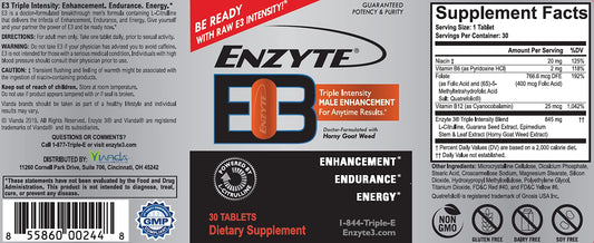 Enzyte3 tablets close-up ready for daily use to support stamina.