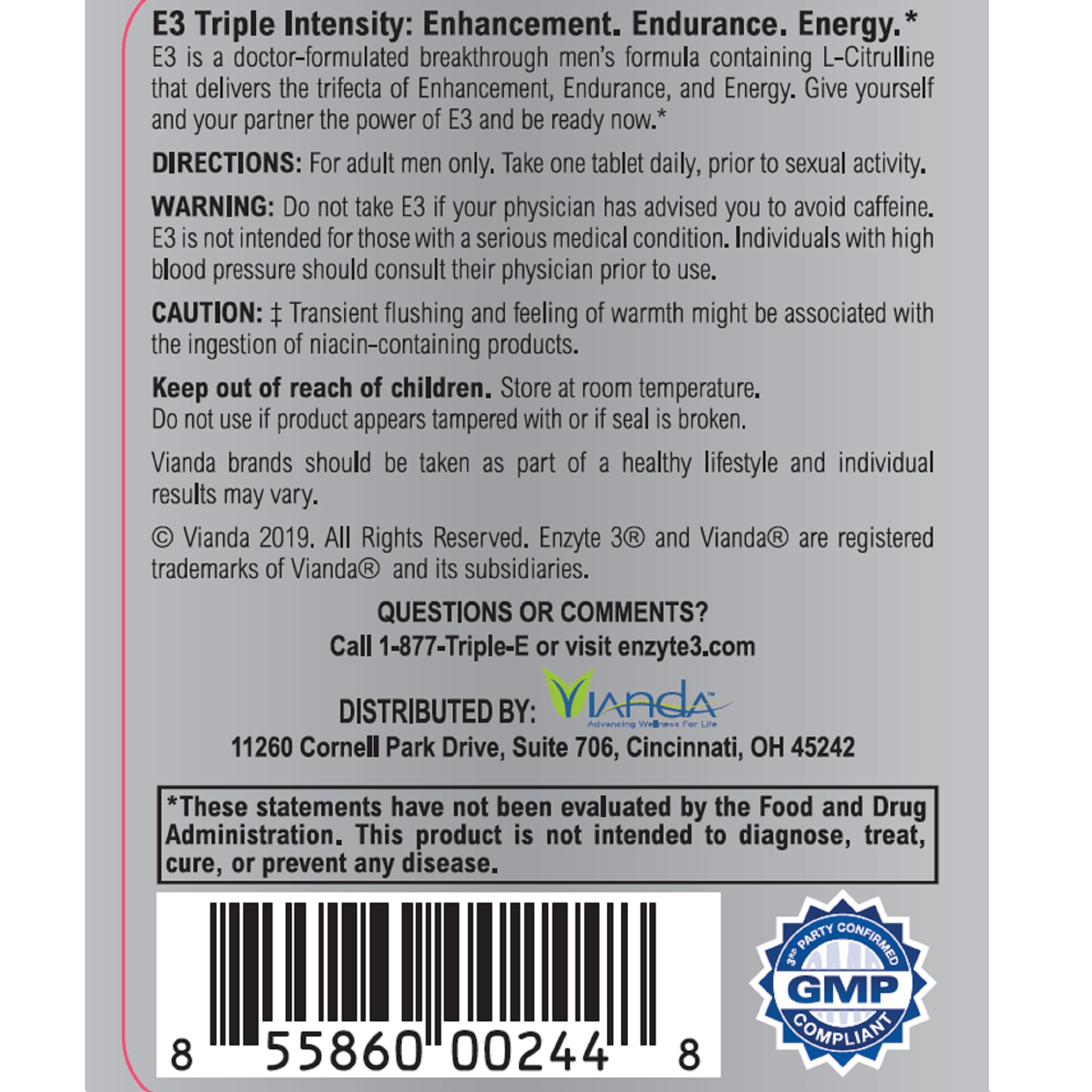 Guarana seed extract highlights natural stimulation in Enzyte3 formula.